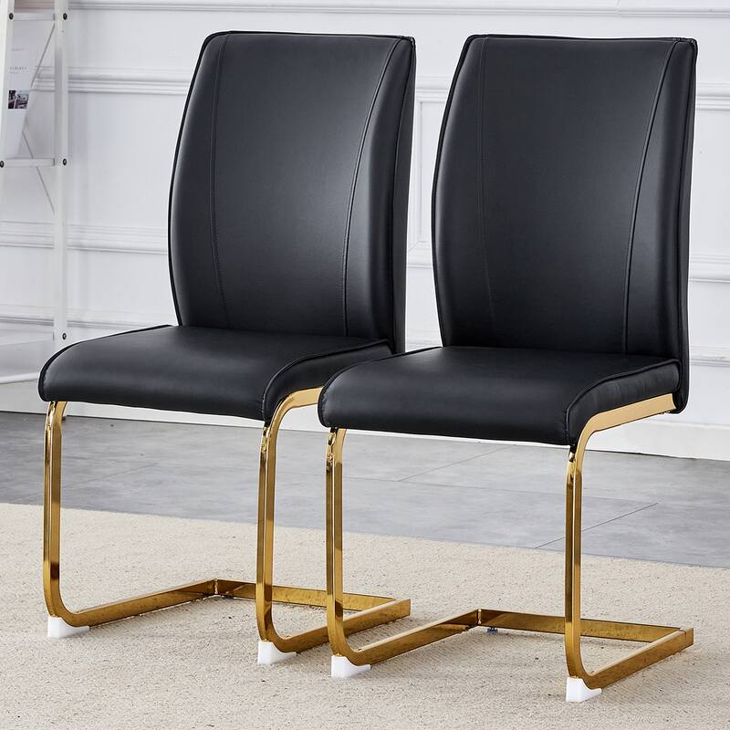 2PCS PU Meterial Dining Chairs With Metal Legs