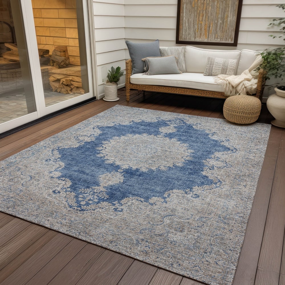 Machine Washable Indoor/ Outdoor Vintage Traditional Chantille Rug
