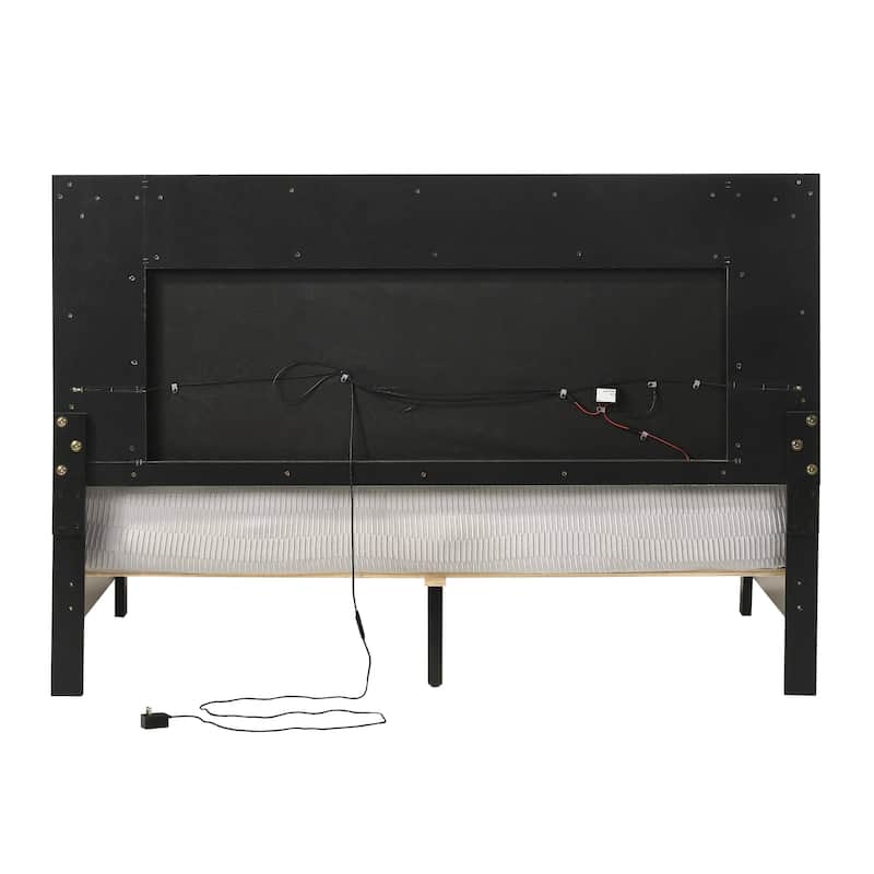 Francesca Grey and White Eastern King Panel Bed with LED