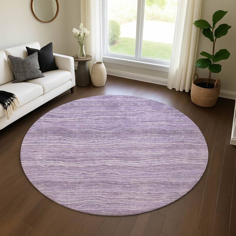 Premium Washable Super Soft Contemporary Stripe Mayfield Rug - Purple - 8' x 8'