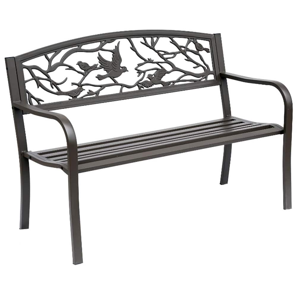 Outdoor Steel and Cast Iron Garden Bench with Animal Pattern Back Double Seat Patio Bench for Yard Porch and Garden
