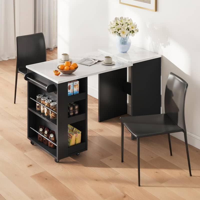 EROMMY Foldable Kitchen Island Table with Storage, Rolling Collapsible Dining & Work Table.