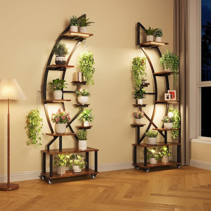 Plant Stand Indoor With Grow Lights, 6 Tiered Metal Plant Shelf With Wheels