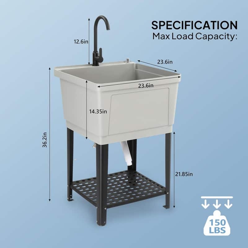 Plastic Utility Sink Freestanding with Storage Shelf