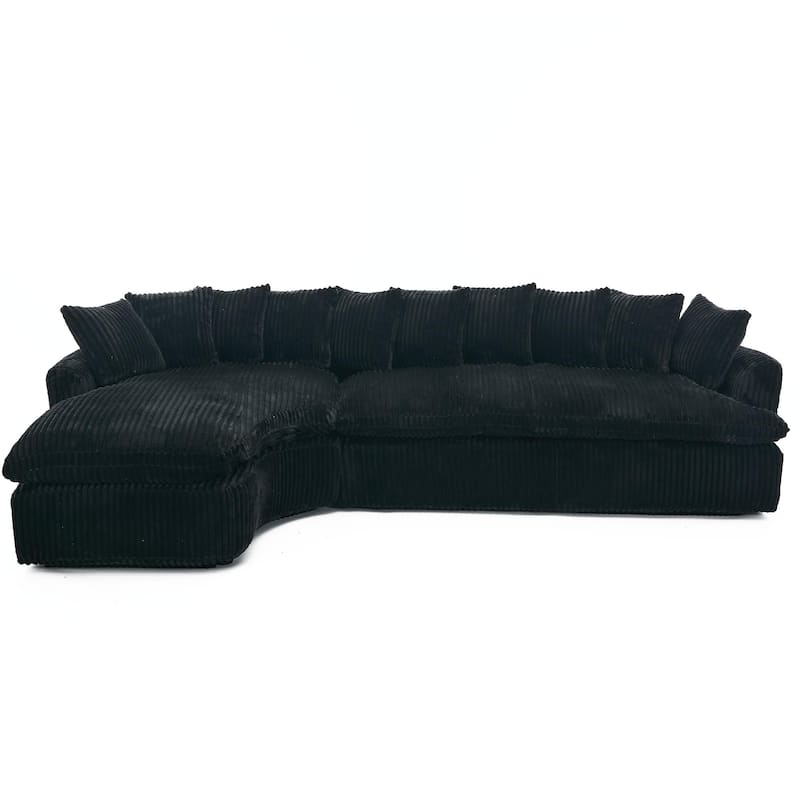 127" Large Sectional Sofa,Modular L Shaped Left Sofa,Corduroy Fabric - Black