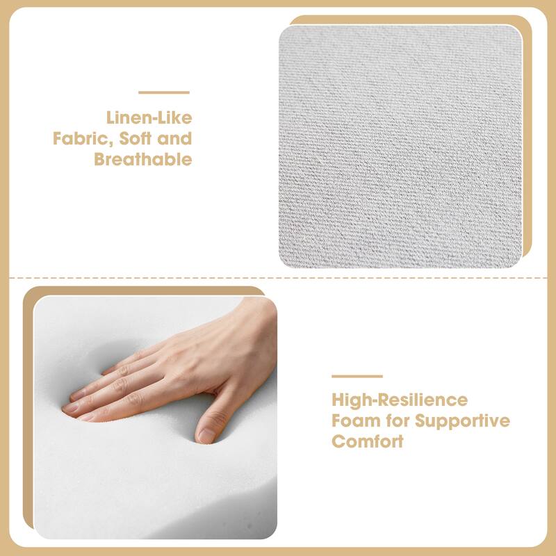 Linen Fabric Storage Ottoman Bench with Hidden Compartment and Rubberwood Legs