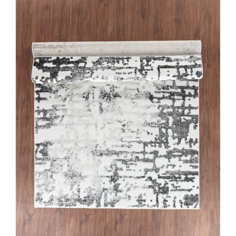 Petra Collection Grey/White Abstract Area Rug