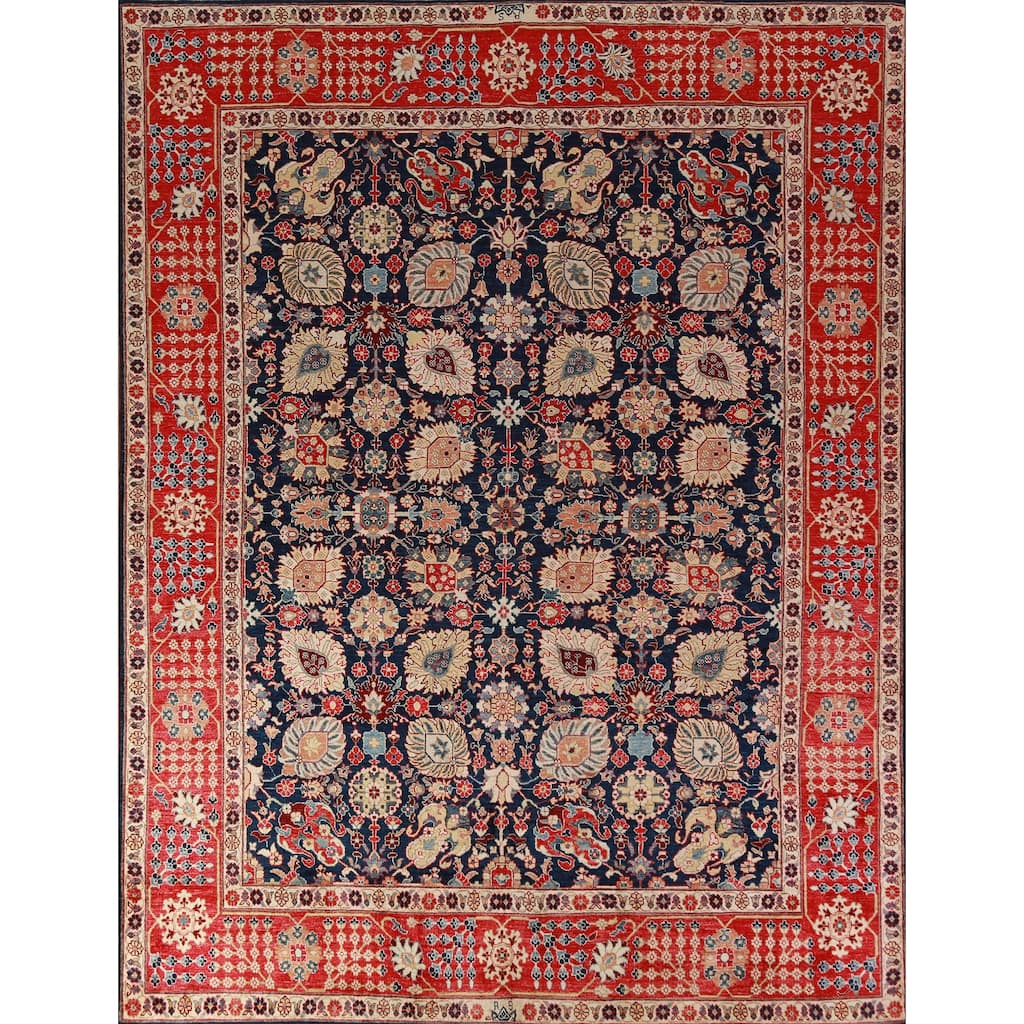 Vegetable Dye Navy Blue Heriz Serapi Oriental Rug Handmade Wool Carpet - 8'4"x 9'10"