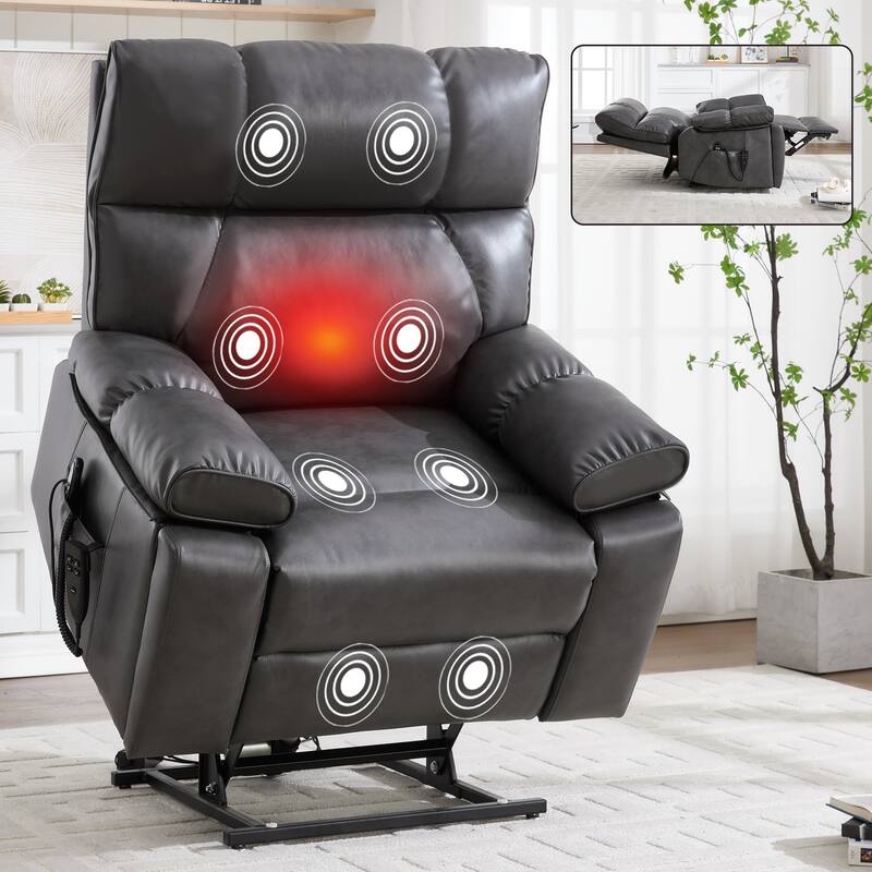 Leatheraire Heat Massage Dual Motor Infinite Position Up to 350 LBS Large Electric Power Lift Recliners with Hidden Cup Holders