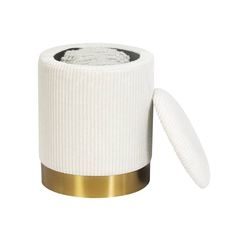 Adeco Round Storage Ottoman Footrest Stool Velvet Gold Plating Base