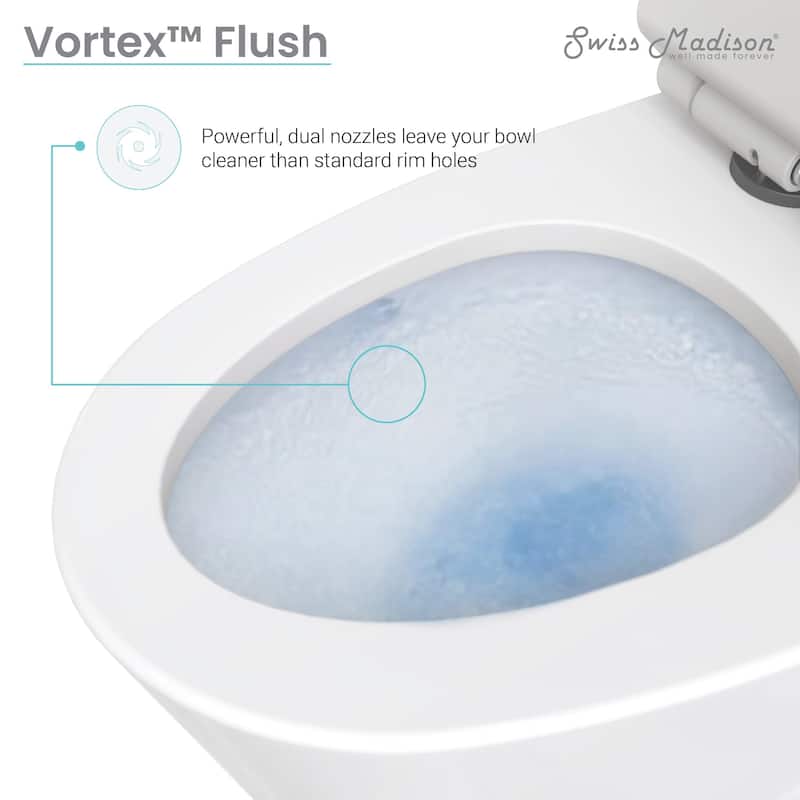 Ivy One Piece Toilet Dual Vortex Flush, Black Hardware 1.1/1.6 gpf - White