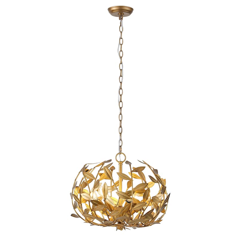 Antique Gold Olive Leaf Spherical Hollow Shade 6-Light Chandelier - 19.7"Wx15.4"H