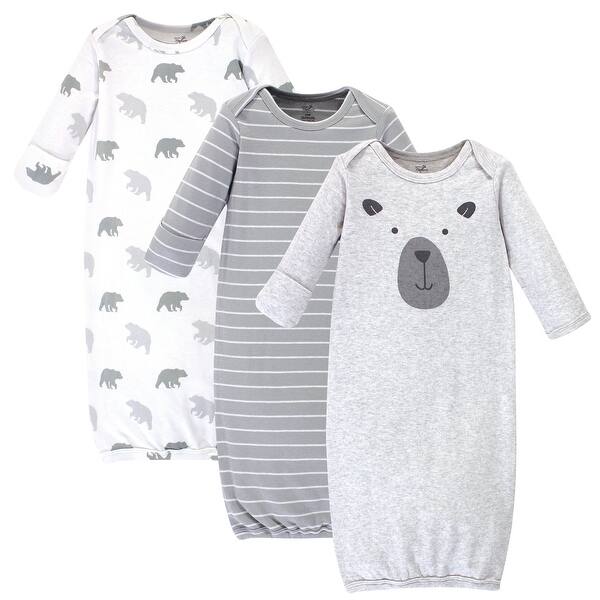 slide 1 of 1, Touched by Nature Baby Boy Organic Cotton Long-Sleeve Gowns 3pk, Bear 0-6 Months - Bear