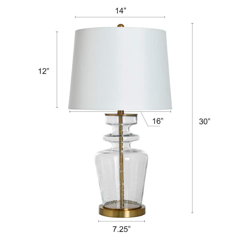 StyleCraft Glass & Steel Table Lamp - Clear Seeded & Gold - Off-White Shade