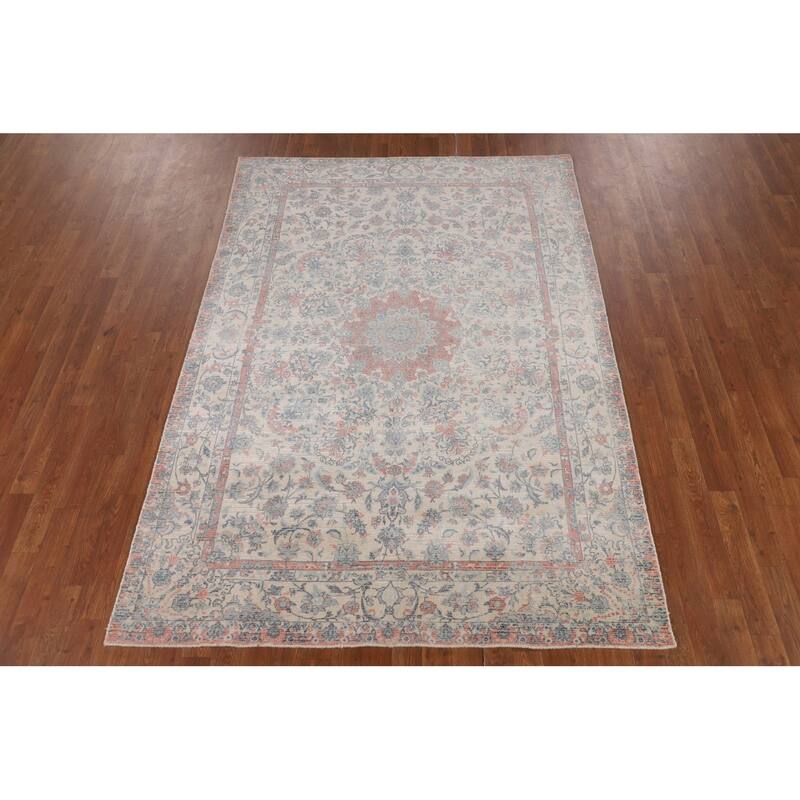 Floral Abstract Oriental Area Rug Hand-Knotted Wool Carpet - 5'3"x 7'6"