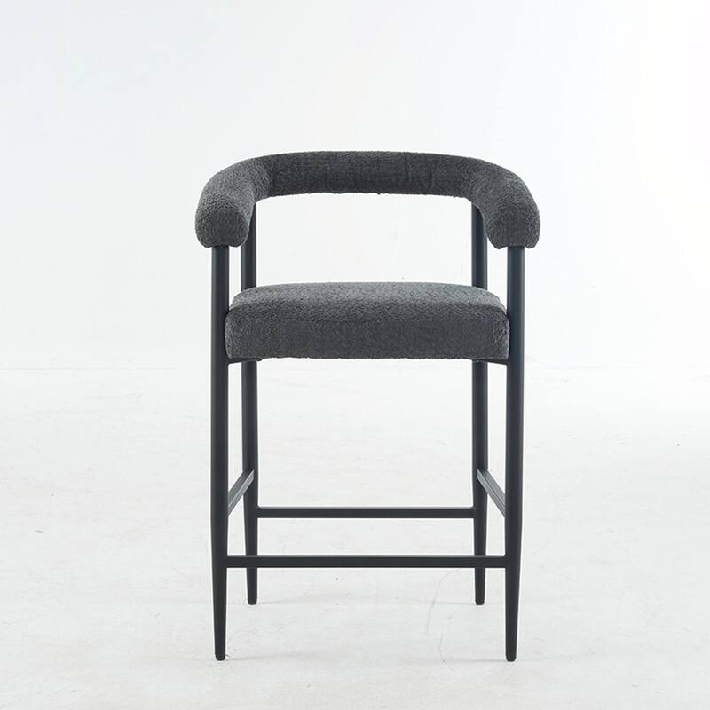 Modern Upholstered Bar Stools Set of 2, Boucle Fabric Counter Height Chairs