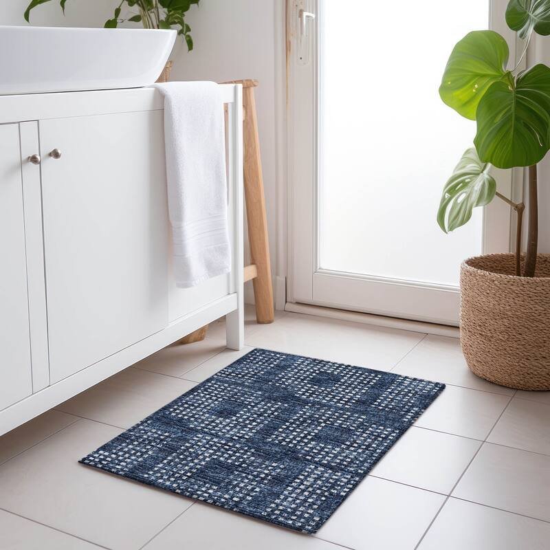 Premium Washable Super Soft Modern Houndstooth Mayfield Rug - Blue - 1' 8" x 2' 6" - Rectangle