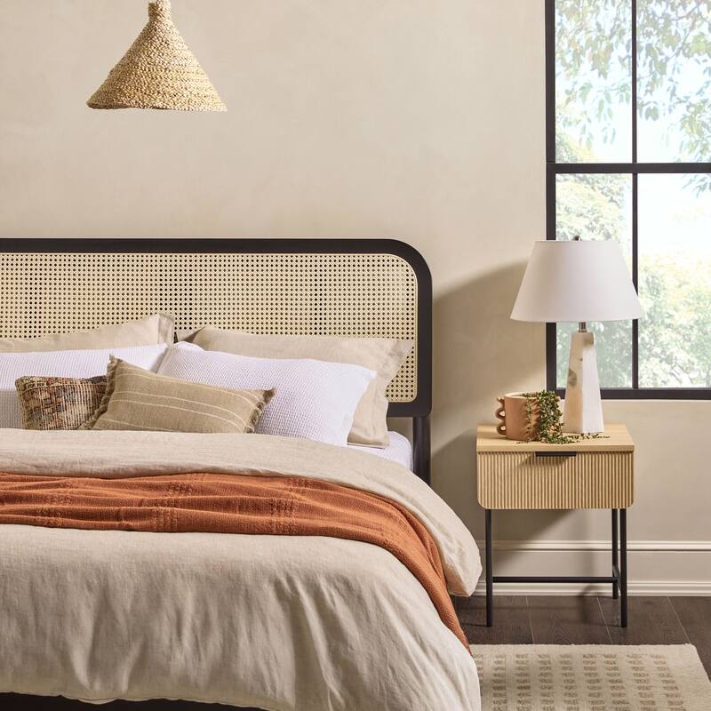 Middlebrook Designs Boho Curved Rattan Headboard Queen Bedframe