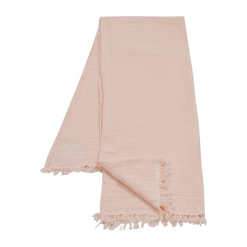 Sevita Solid Turkish Cotton Crinkled Standard Size Throw Blanket with Fringe