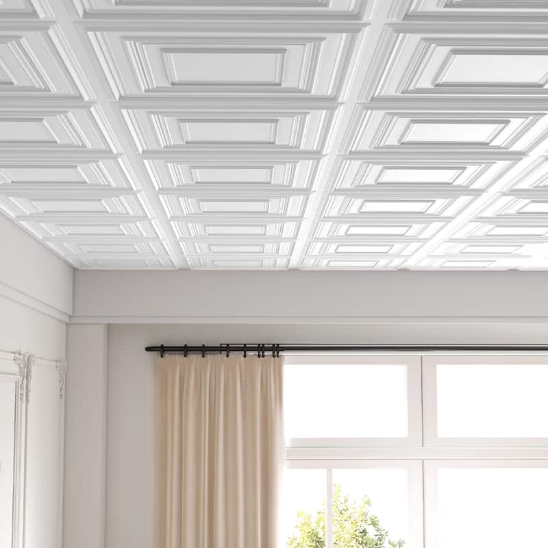 White PVC 3D Drop Ceiling Tiles 12-Pack 24"x24" for DIY Walls and Ceilings