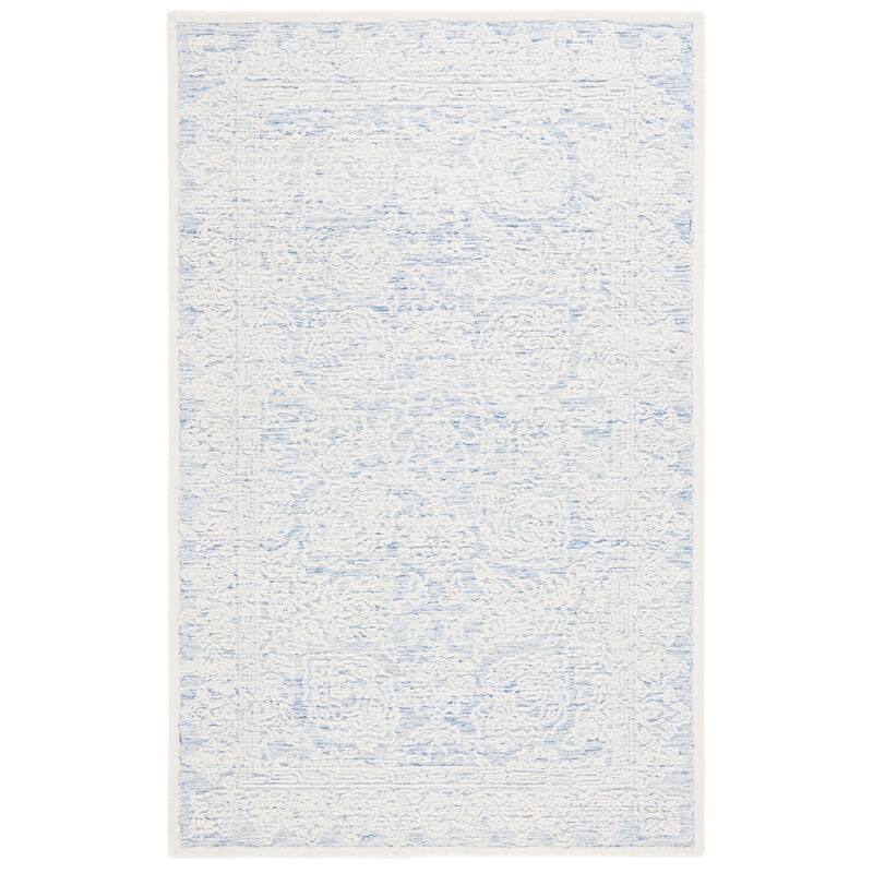 SAFAVIEH Handmade Ebony Minh Modern Wool Rug - 4' x 6' - Blue/Ivory