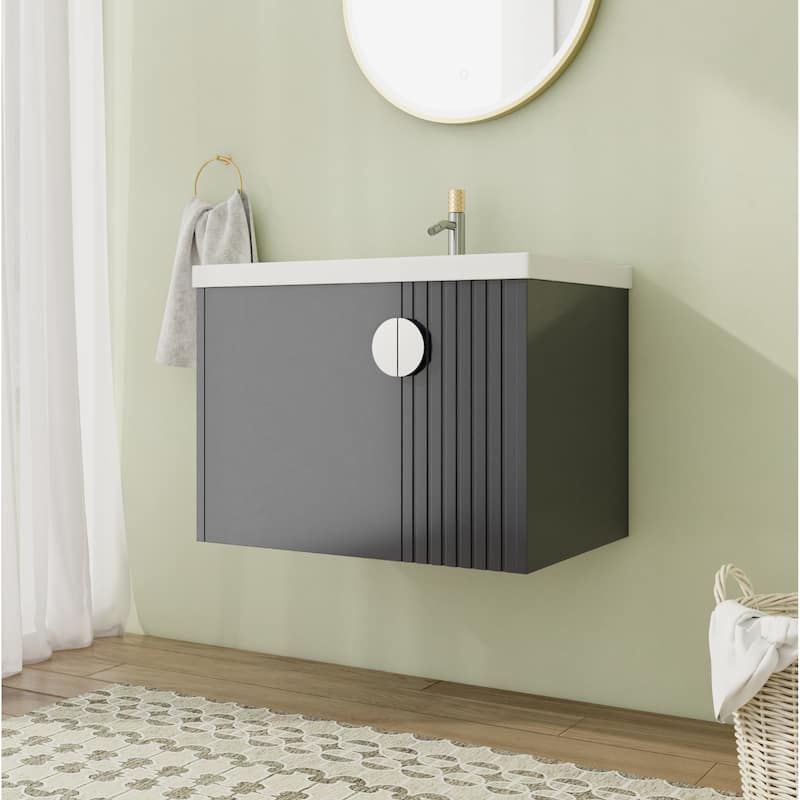28" Floating Bathroom Vanity with Sink,Wall Mounted Bathroom Vanity with Soft Close Door - Black