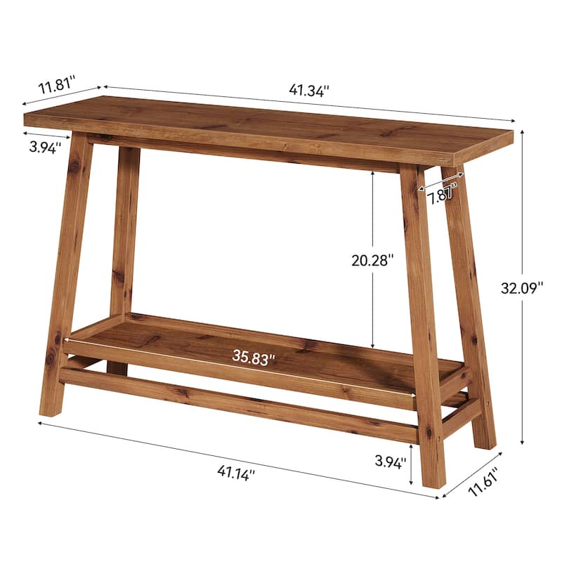 Solid Wood Entryway Table, Console Table with Storage Shelves, Behind Couch Sofa Table Hallway Foyer Accent Side Table