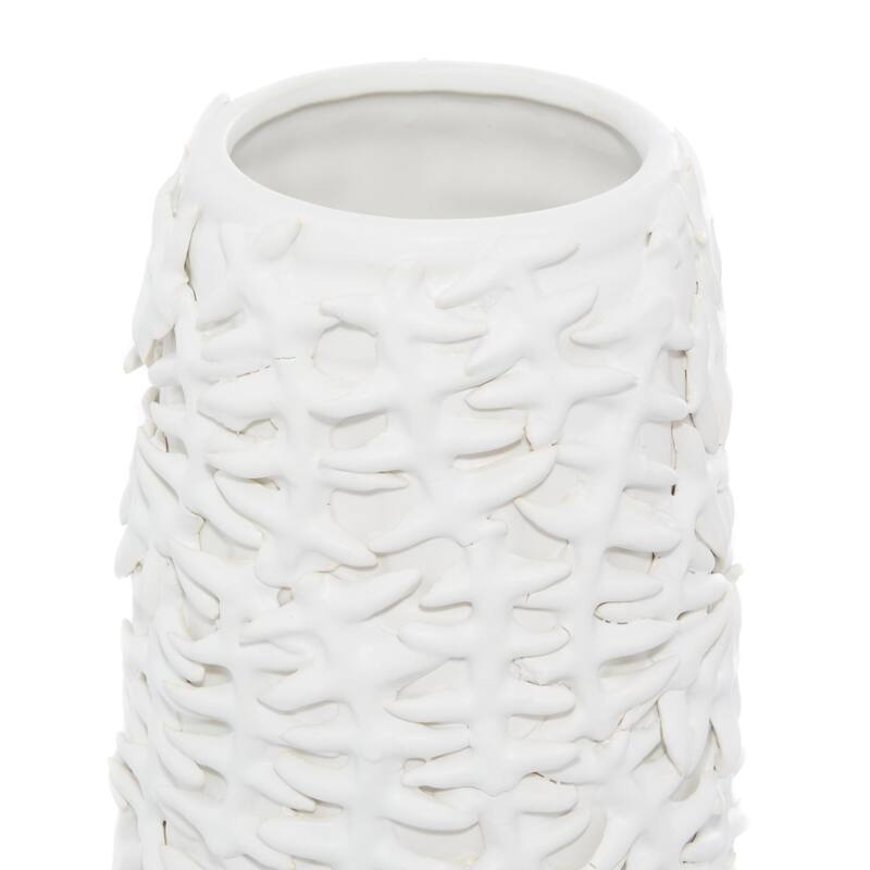 Ceramic Leaf Embossed Decorative Vase - White - Roche River Decor