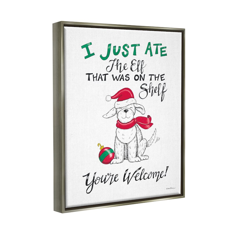 Stupell Funny Christmas Dog Phrase Framed Floater Canvas Wall Art Design by Deb Strain