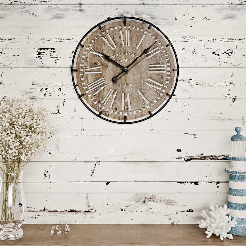 Marcella Round Wood Farmhouse Style Wall Clock - 24"H x 24"W x 1.25"D