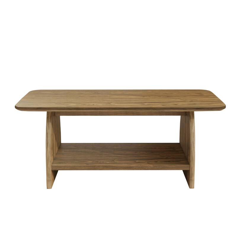 47 Inch Modern Living Room Coffee Table, Double-Layer Rectangular Coffee Table With Storage Function, Rounded Corner Design