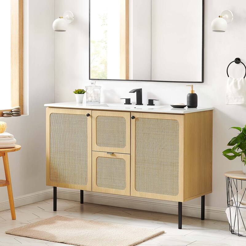 Chaucer 18"/24"/30"/36"/48"Single Basin/48" White Basin Bathroom Vanity - 48" wide single basin - Oak