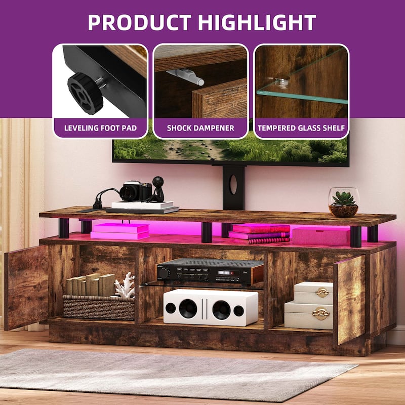 Moasis Modern TV Stand and LED Light Entertainment Center with Mount & Power Outlet