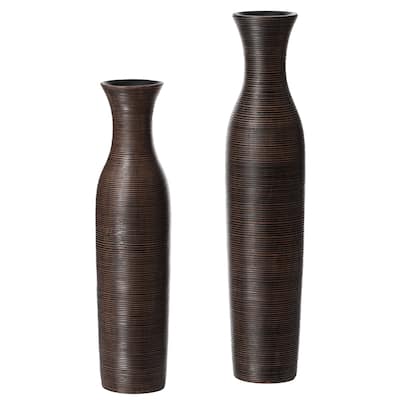 Tall Decorative Modern Ripped Trumpet Design Floor Vase, Brown