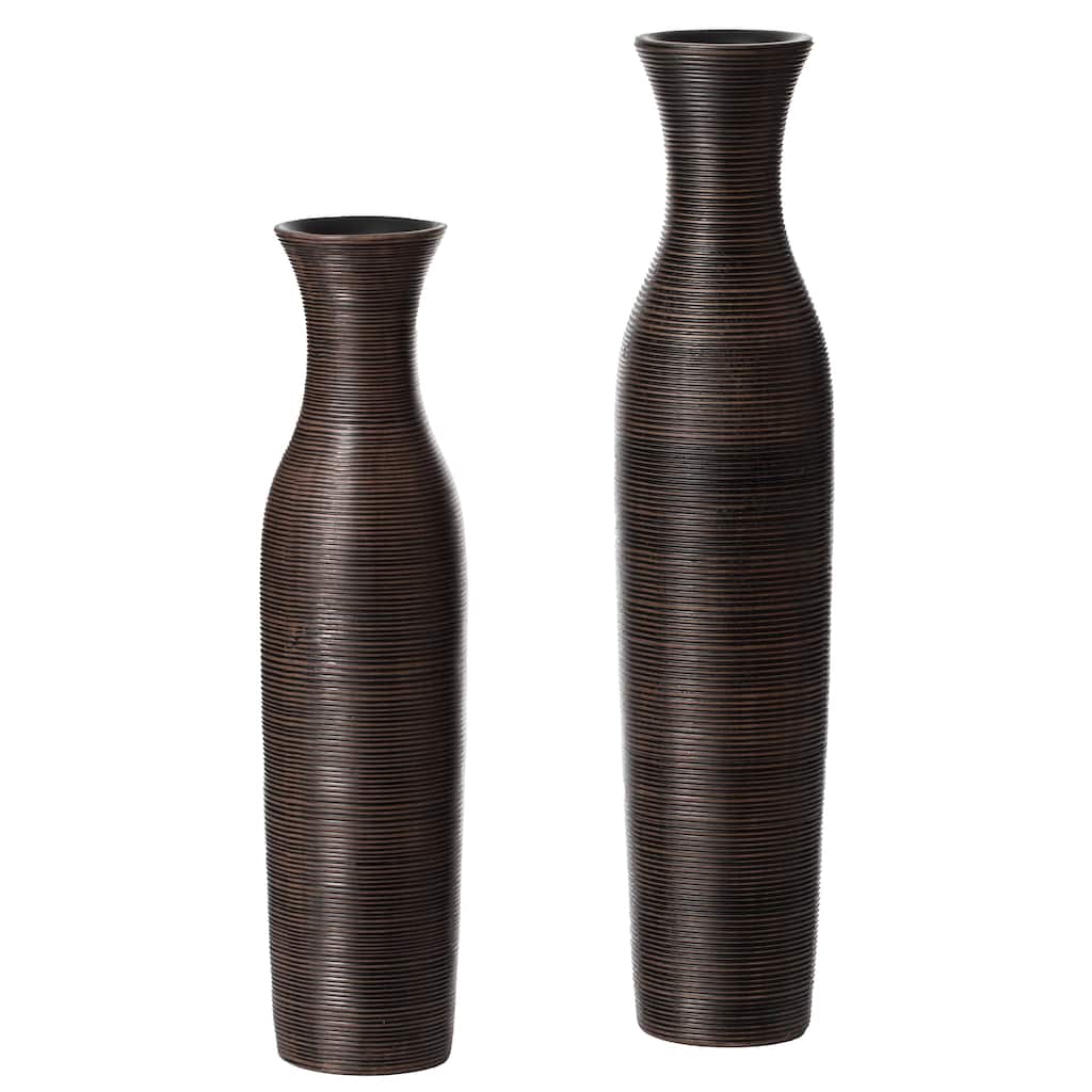 Tall Decorative Modern Ribbed Trumpet Design Brown Floor Vase - Contemporary Home Decor
