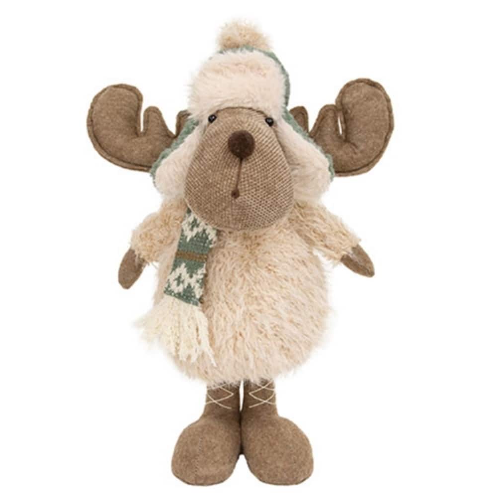 Standing Nordic Reindeer with Teal Trapper Hat and Scarf - 15.75" H x 7.5" W