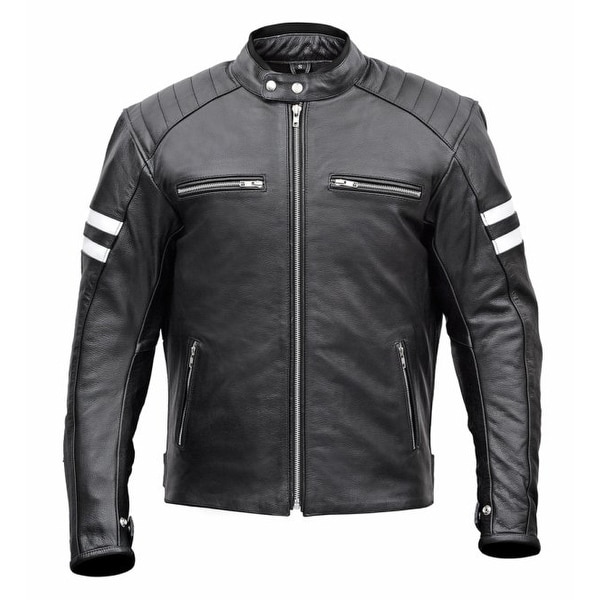 Men Classic Leather Motorcycle Jacket MBJ032-Blk