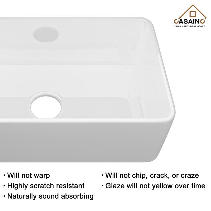 CASAINC All-in-One Kit Farmhouse/Apron-Front Single Bowl Fireclay Kitchen Sink with Kitchen Faucet, Bottom Grid and Strainer