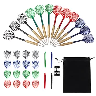 GSE™ 12-Pack 18 Grams Steel Tip Darts for Dartboard with Extra Flights, Dart Sharpener & Storage Bag - Gold
