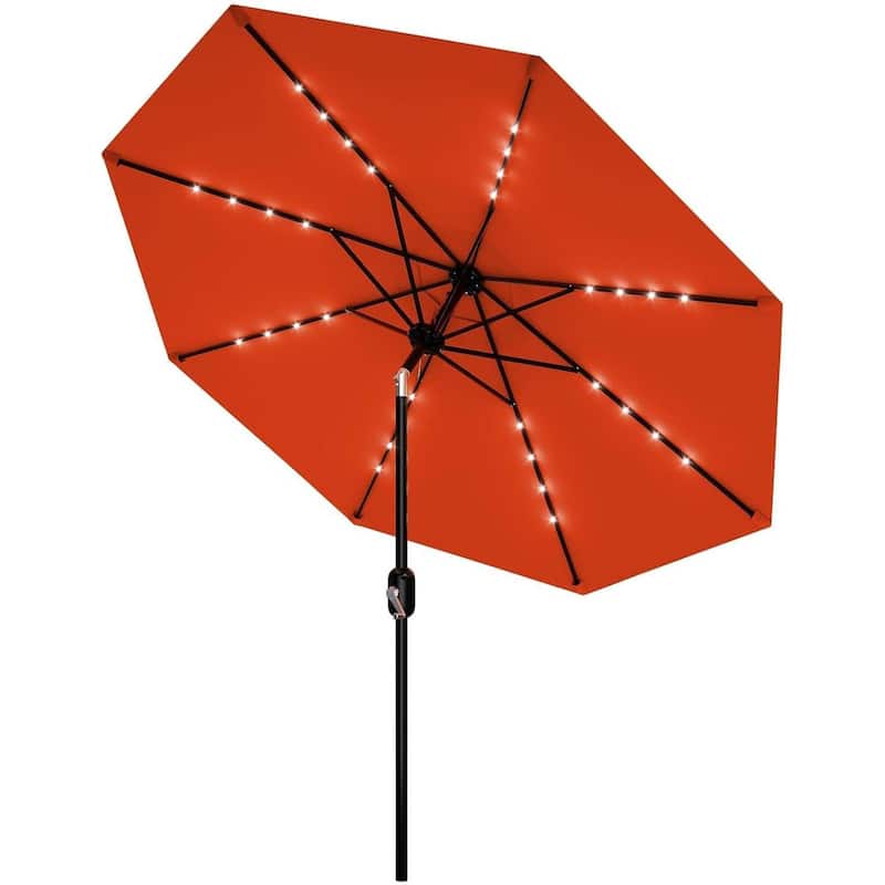 9 FT Outdoor Table Patio Umbrella, Waterproof UV Protection with Solar Lights - Orange