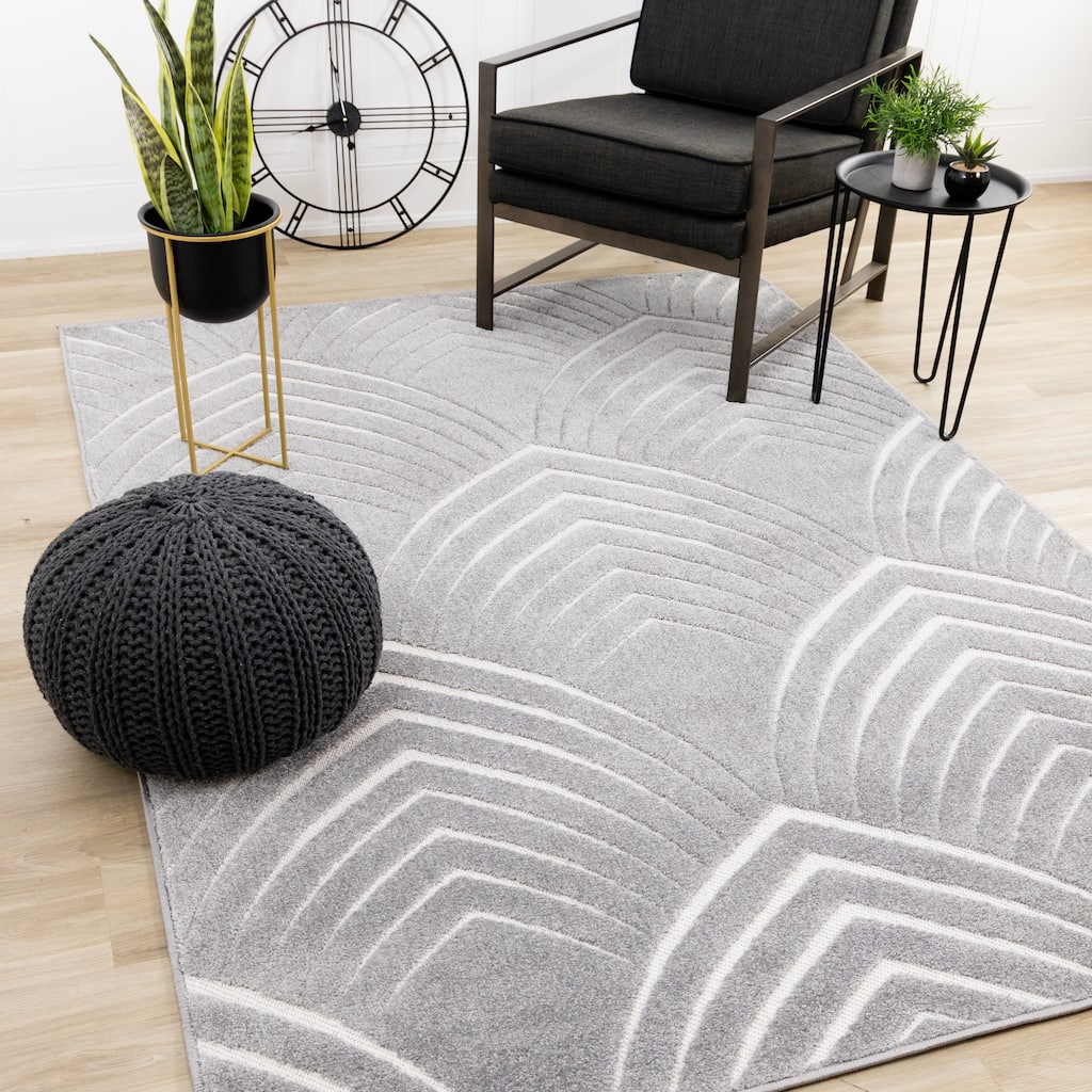 Oslo Collection - Grey White High/Low Indoor-Outdoor Area Rug