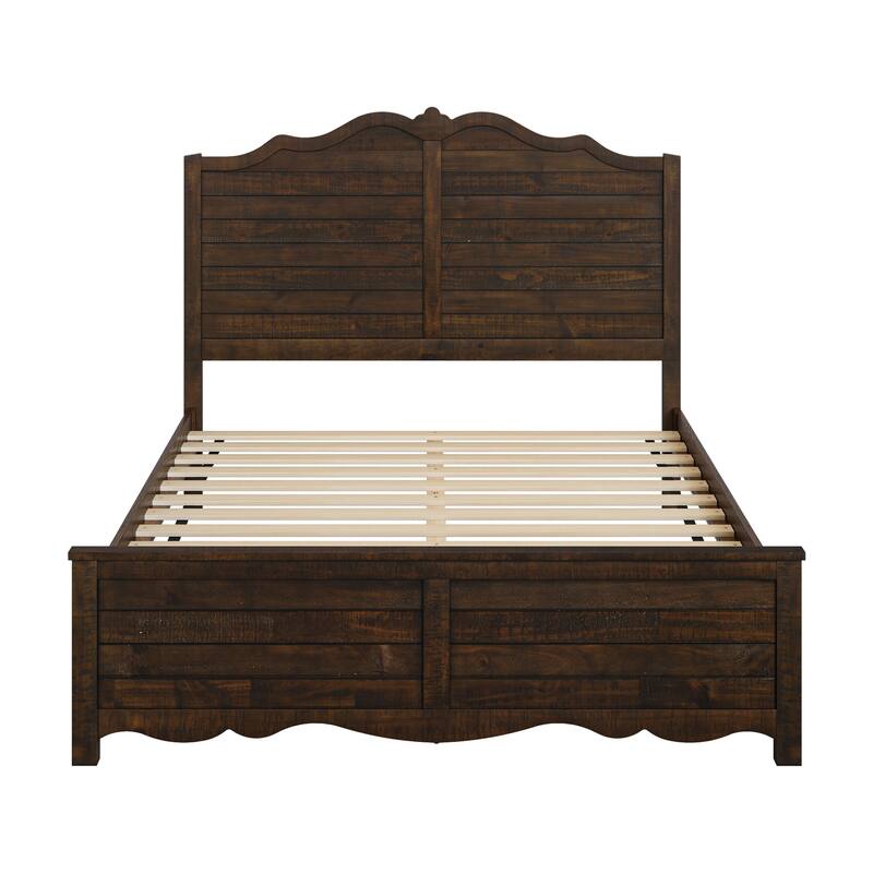 Modern Bed Solid Wood Platform Bed Frame Queen/King Size Bed with Headboard and Wood Slat Support for Bedroom