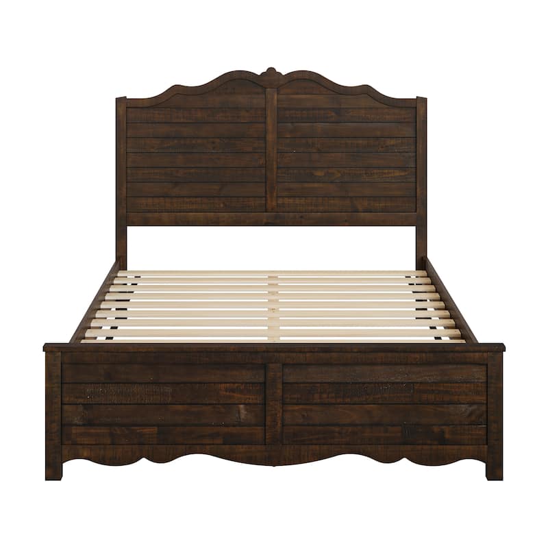 Traditional Solid Wood Bed Frame with Queen/King Size Platform Bed with Headboard for Bedroom