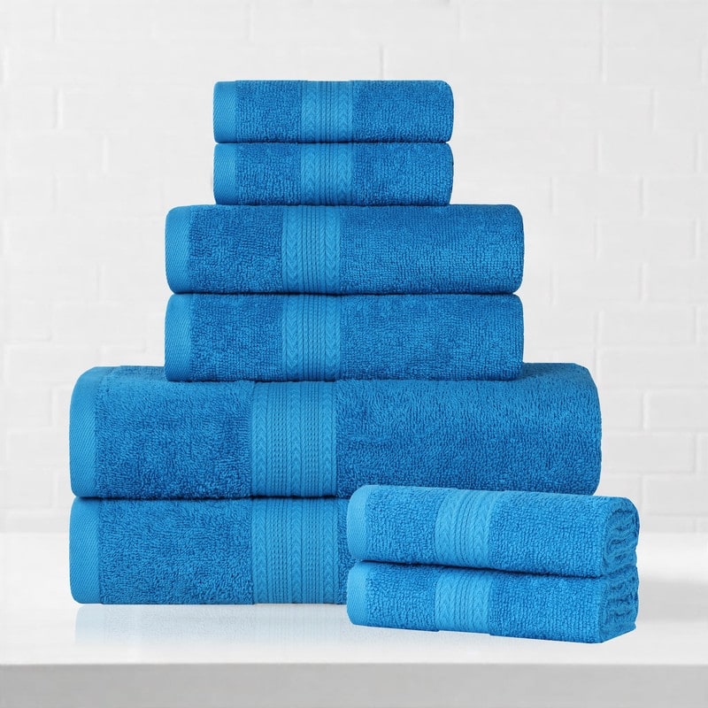 Superior Eco-Friendly Cotton 8-Piece Towel Set - Aster Blue
