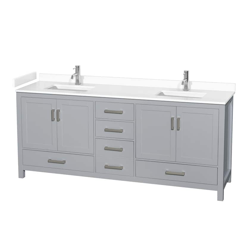 Wyndham Collection Sheffield 80" Double Bathroom Vanity, Carrara - Gray / White Cultured Marble Top / Brushed Chrome