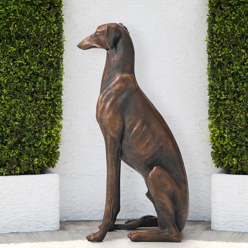 Glitzhome 30"H Morden MgO Bronze Sitting Guardian Greyhound Dog Garden Statue Porch Sculpture Indoor Outdoor