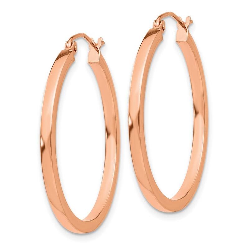 Curata 14k Rose Gold Light Satin Diamond Cut 30x2mm Classic Square Hoop Earrings
