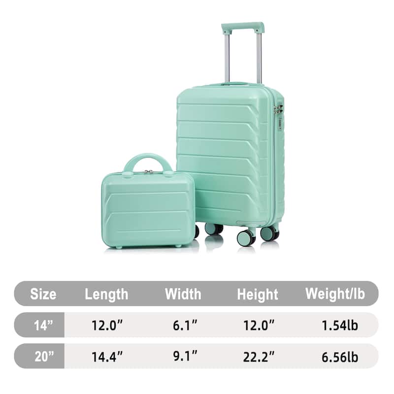 14"/20" 2 pcs/set in ABS Spinner Wheel Luggage, with Combination Lock,14" Cosmetic Case