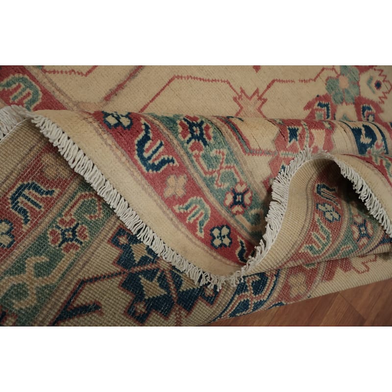 Hand Knotted Oriental 100% Wool Carpet Traditional Geometric Beige & Ivories Kazak Area Rug - 9' 10'' X 8' 2''