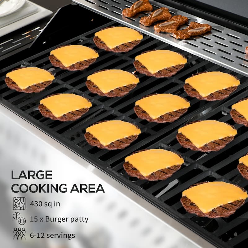 Outsunny 4 Burner Propane Gas Grill with Side Burner, 40,000 BTU Outdoor Barbeque Grill Trolley with 430 sq in Cooking Area
